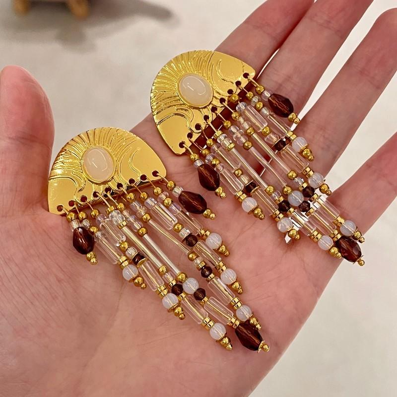 Серьги JMXD из натурального камня Тигровый глаз для женщин, Минималистичные изящные золотистые пусеты, Ретро эстетика, Украшения для ушей, Серьги с кристаллами для исцеления чакр