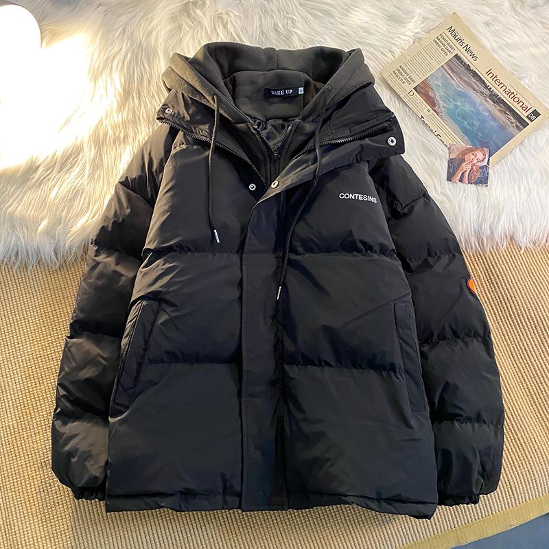 American New Trend Hooded Coat Cotton-padded Clothes Y2K Street Retro Zipper Hooded Down Jacket Parkas Winter Thick Coat