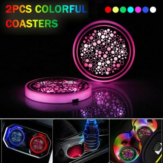 2 шт. RGB LED Автомобильный Подстаканник Световой Коврик Подкладка Подставка под Напитки Салонная Атмосферная Лампа