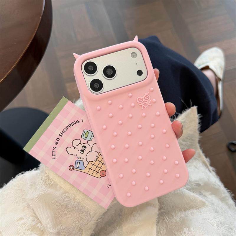 Милый Чехол с Рожками Дьявола и Точечной Текстурой из Силикона для iPhone 12 13 14 15 16 17 Pro Max INS Ударопрочный Защитный Чехол для Девочек