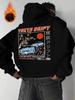 Japanese Racing Trend Men Hip Hop Sports Pullover Vintage JDM Cars Cherry Blossom Sun Mixed Japanese English Text Back Print Daily Hooded Top