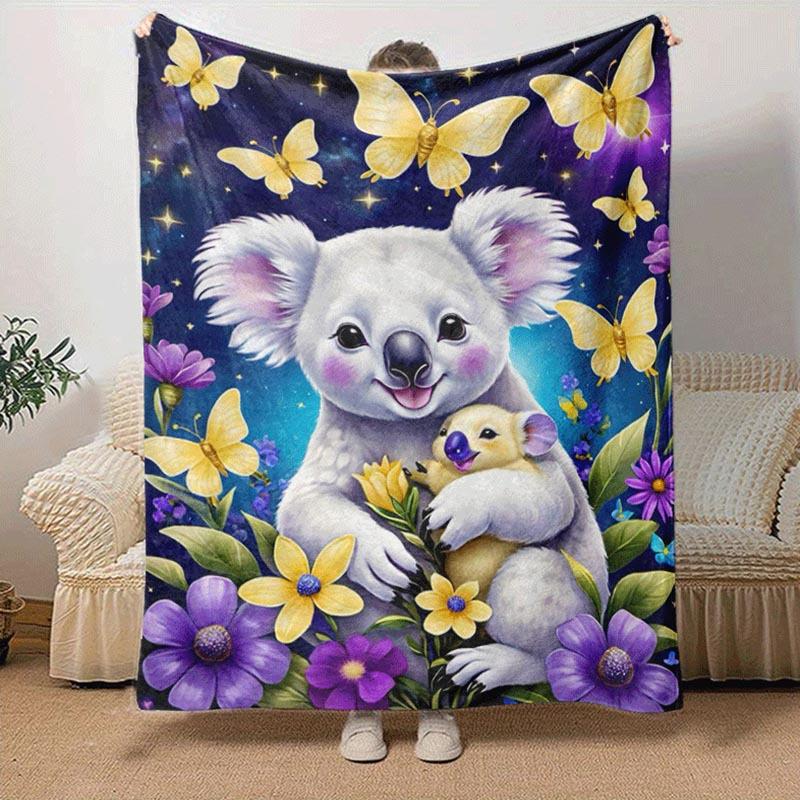 1pc Koala Printing Lightweight Flannel Blanket, Comfortable and Warm Blanket, Sofa Bed and Couch Office, Suitable for Gift Blankets