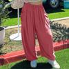 Весенние и летние женские плиссированные широкие брюки с высокой талией и эластичной резинкой на талии, свободные повседневные хлопковые льняные брюки