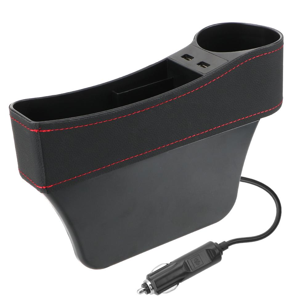 Phone Bottle Cups Holder Box Car Accessories Car Organizer Dual USB Charger Seat Gap Slit Box Leather Car Seat Gap Storage Box