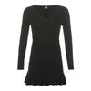 Black Knitted Ribbed Midi Dresses For Women V Neck Elegant Korean Clothes Long Sleeve Ruffles Bodycon Dresses Autumn