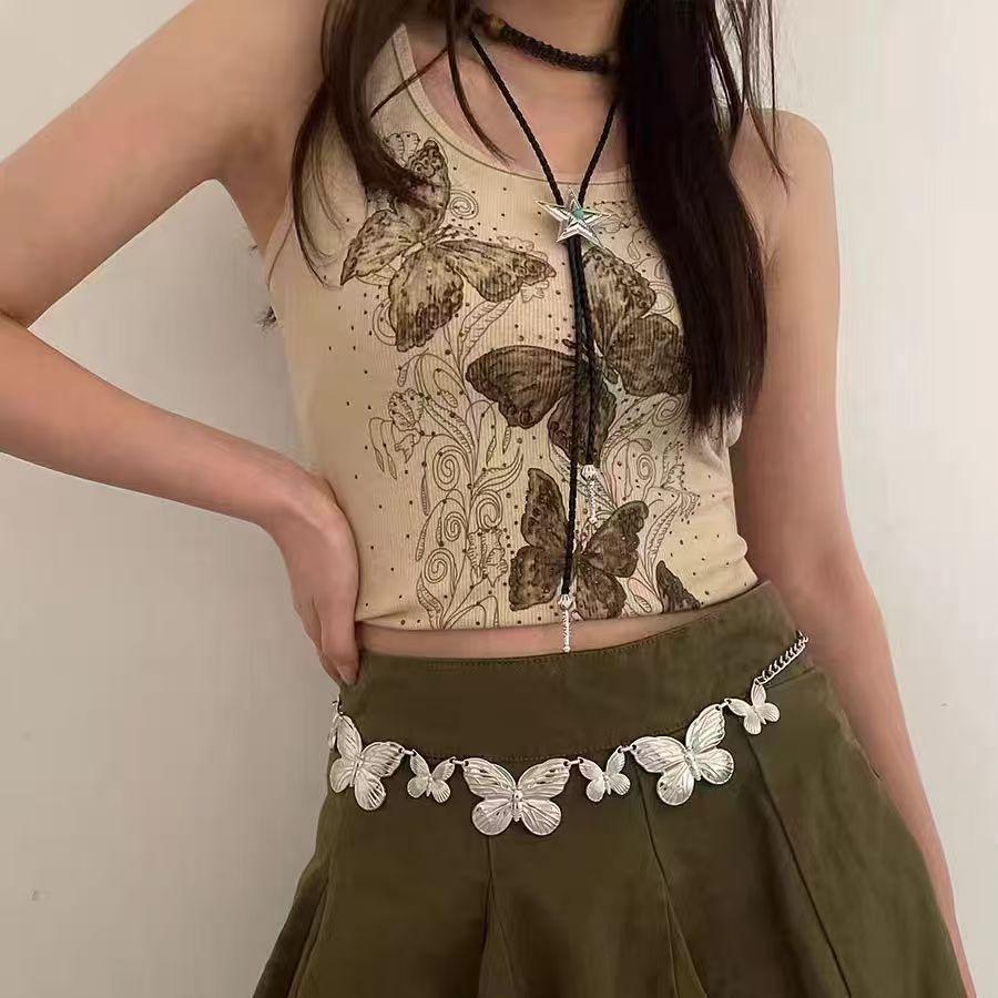 Butterfly decorative waist chain women's waist chain belt women's bohemian braided rope waist accessories belt waist accessories