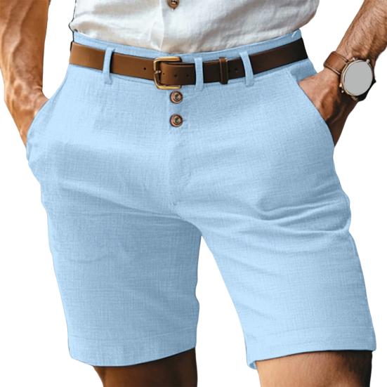Men Shorts Mid-rise Buttons Zipper Fly Solid Color Shorts with Pockets Straight Leg Summer Casual Shorts Daily Wear