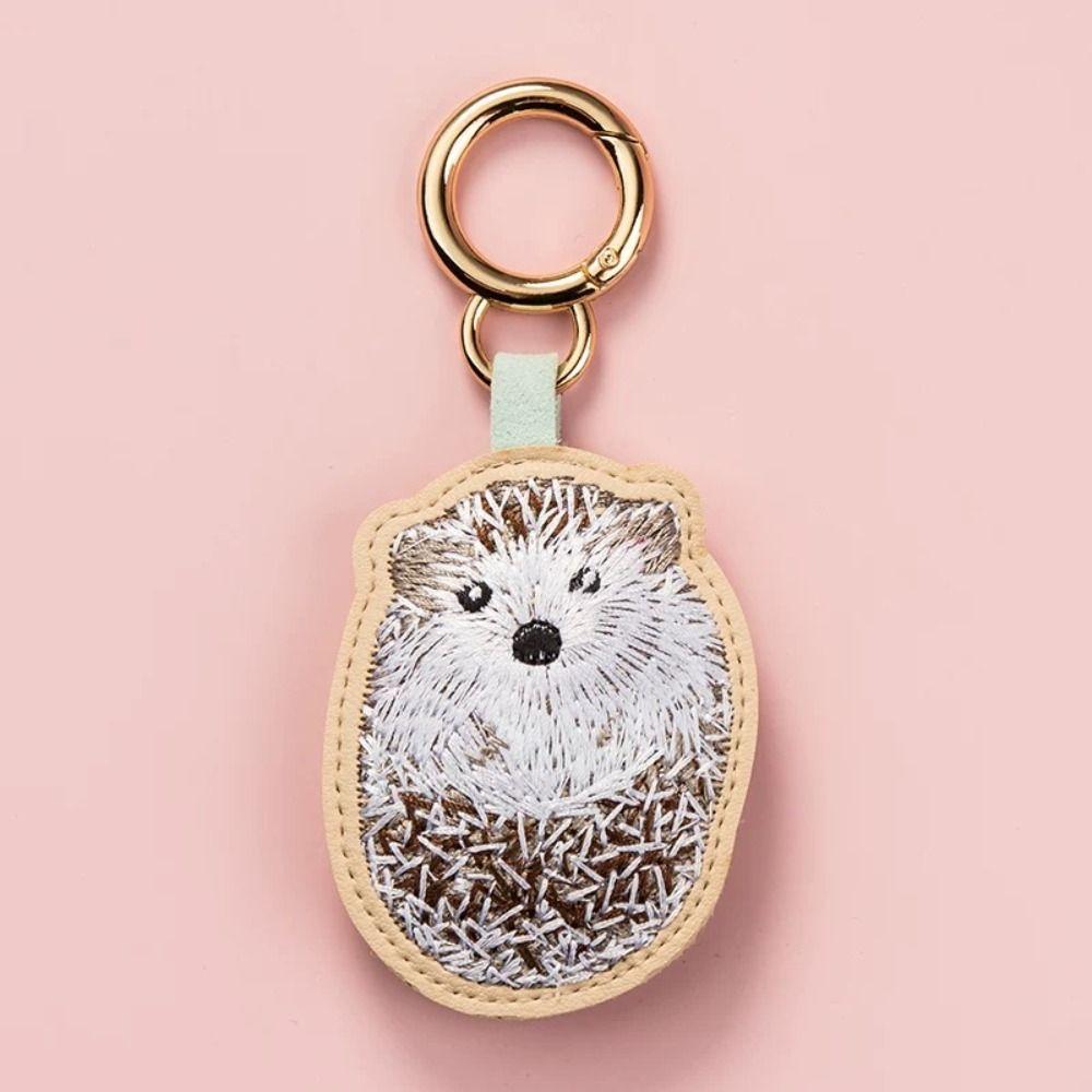 Dog Cartoon Animal Pendant PU Leather Car Keyring Lovely Embroidery Rabbit Keychain Gifts