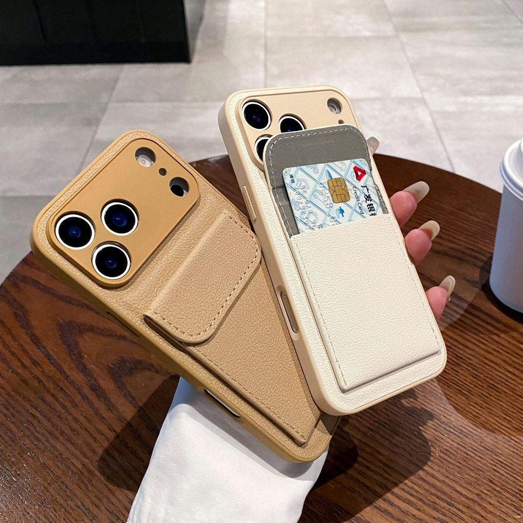 Стильный чехол-книжка из личи-кожи с держателем для карт для iPhone 13-17