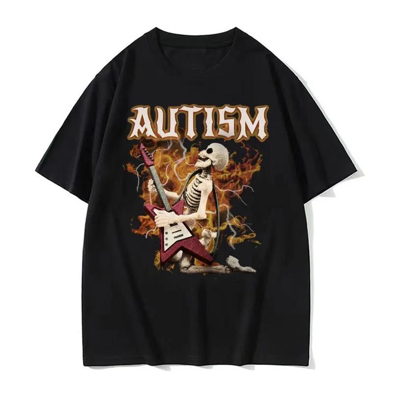 SpringSummer New Mens and Womens Autism Funny Skeleton Fan Printed Cotton Tshirt Fashion Short Sleeve Round Neck Tshirt