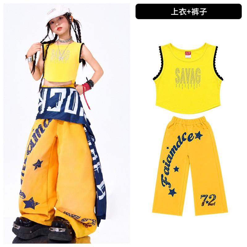 Girls Jazz Dance Outfit Hip Hop Streetwear Short Sleeve Performance Costume Kids Fashion Show