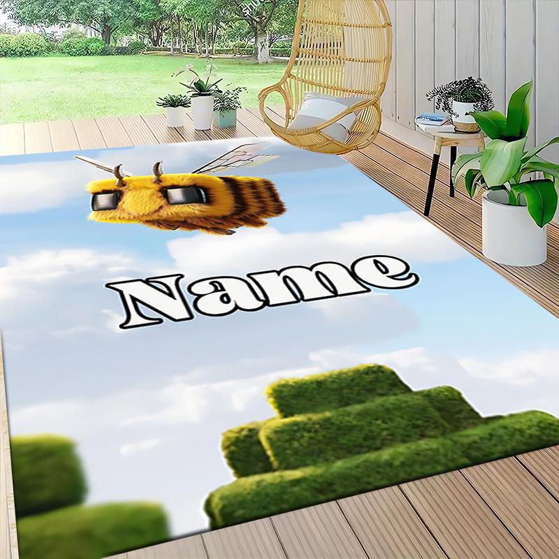 Custom Name Bee Sky Carpet Rug Customizable Soft Washable Anti-Slip Home Living Room Sofa Mats Personalized Rug. 0909409