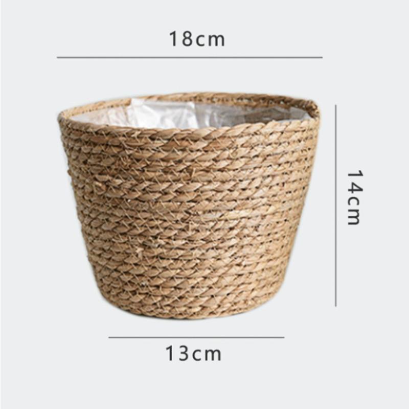 Nordic INS Straw Weaving Flower Plant Basket Grass Planter Indoor Outdoor Garden Pot Covert Container for Plantable Bonsai Decor