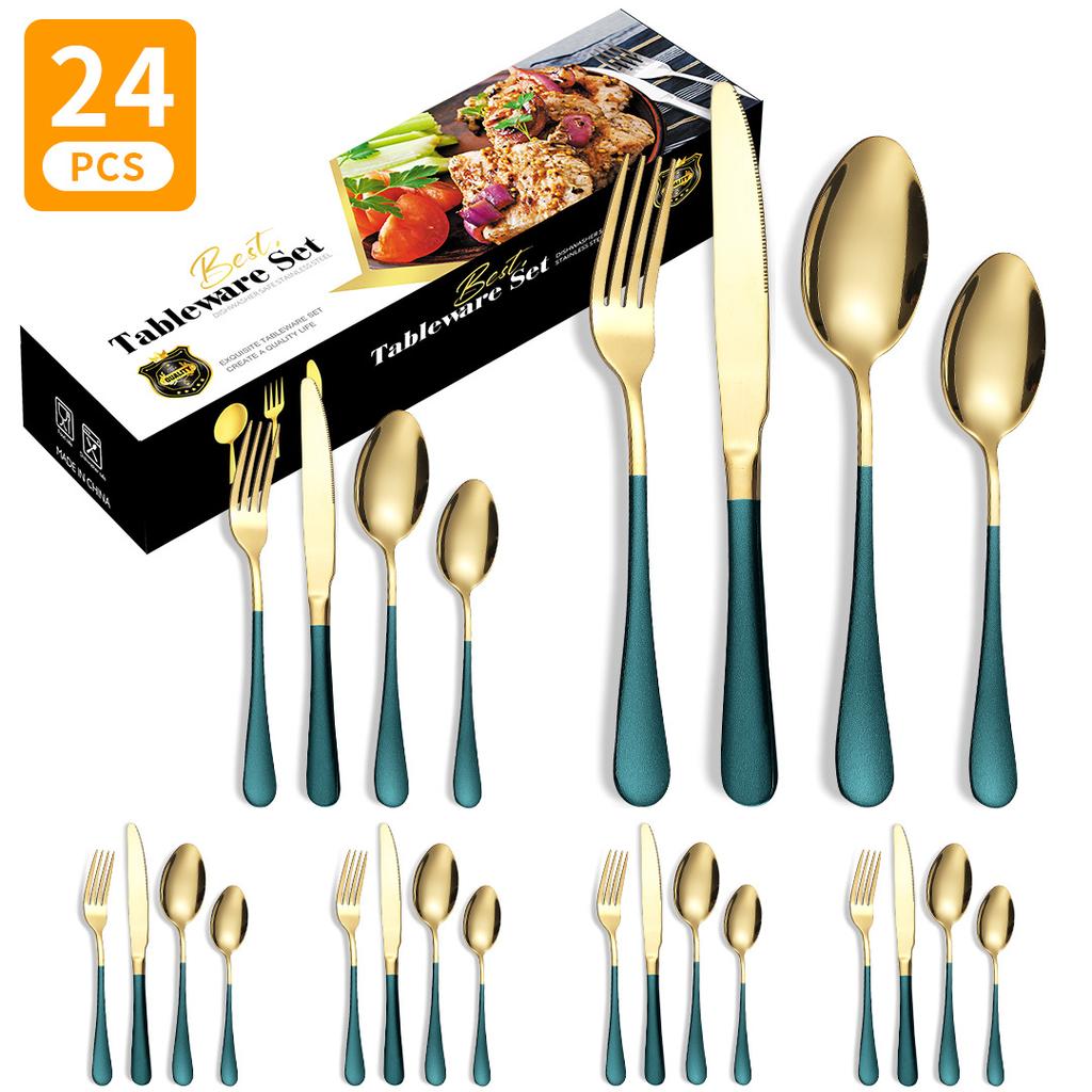 Stainless Steel Western Food Tableware Set Steak Knife, Fork and Spoon Spoon 24 Pieces Knife, Fork and Spoon Gift Set