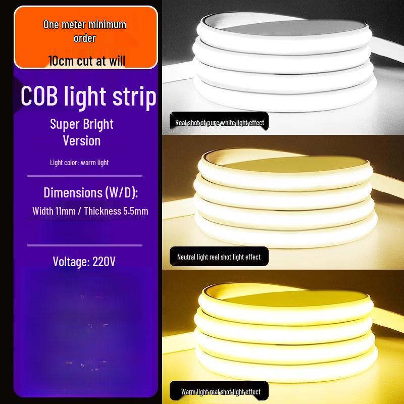 Светодиодная лента Gang Yu 220V COB, самоклеящаяся и водонепроницаемая