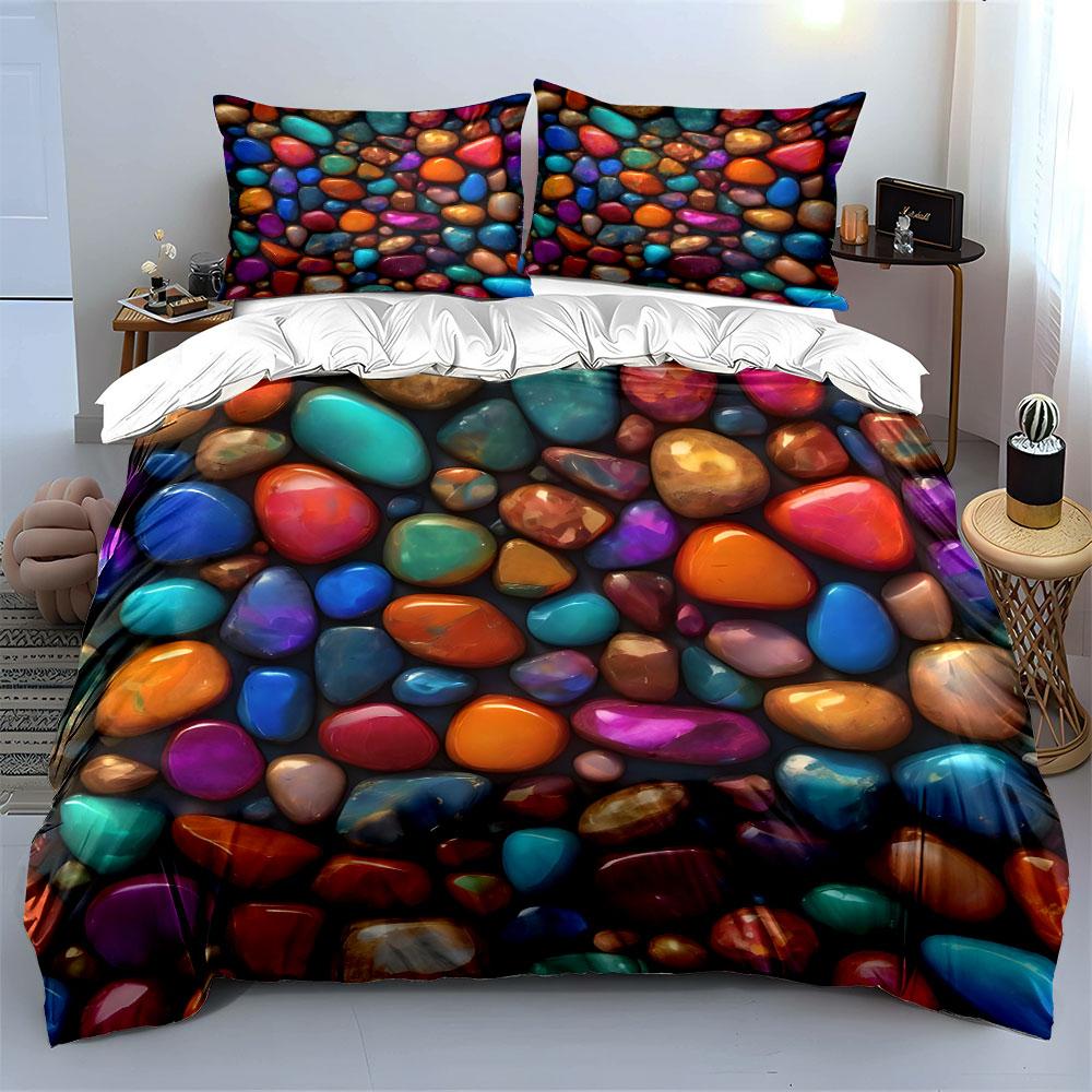 Colorful glossy pebbles arrangement Bedding Set for Kids Luxury Gift 3pcs Digital Print Comforter Set Soft Comfortable