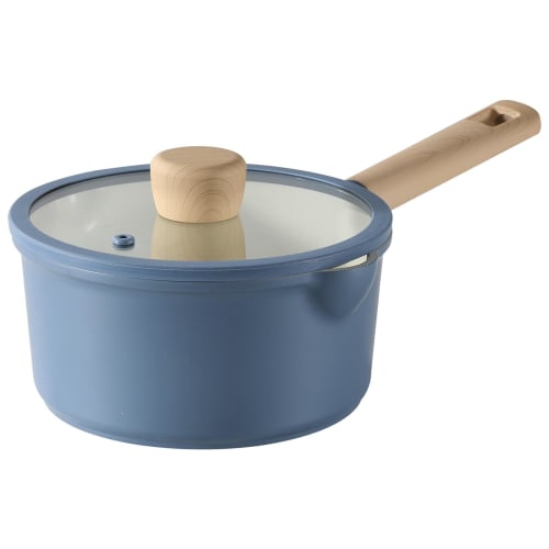 CAROTE 18cm Saucepan with Lid, Induction Compatible, PFOA/PFOS Free, Marble Coating, Non-Stick, Easy To Clean, Perfect for Frying and Simmering, Blue,