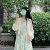 Sweet & Cute Green Spaghetti Strap Dress with Summer Sun Protection Top - Two-Piece Set for Female Students