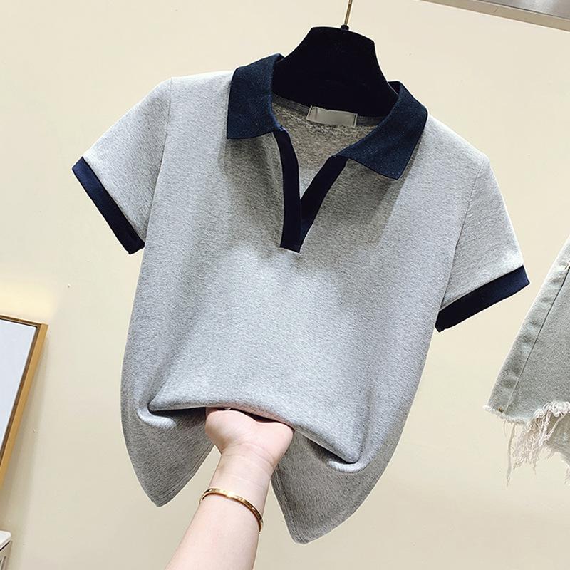Новая летняя короткая рубашка-поло Pure Style с V-образным вырезом, топ-дизайн, футболка с короткими рукавами для женщин