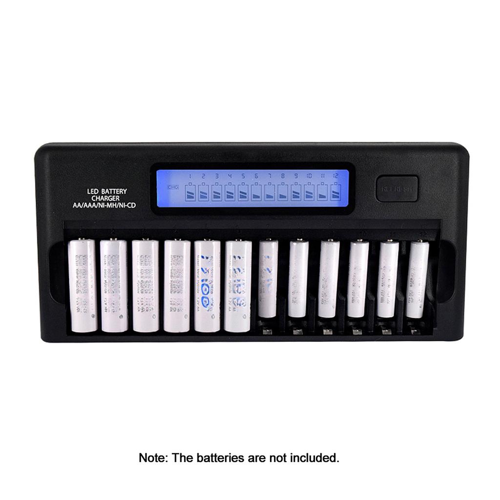 PALO PL-NC30 Universal Intelligent Battery Charger 4 Inch LCD Display Speedy Smart Charger w 12 Battery Slots for 1.2V Ni-MH Ni-CD AAA AA Batteries