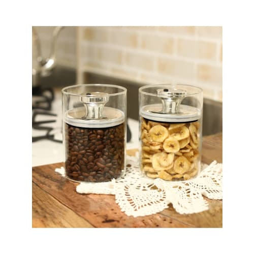 Airtight Glass Canister, Slim Air Reducer, 900cc, Medium, Silver, F9483