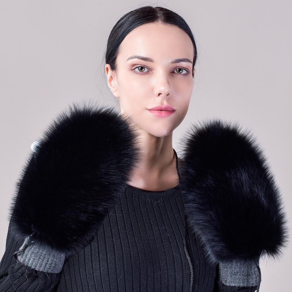 Новые варежки из натуральной кожи с мехом лисы, зимние, корейская версия, теплые меховые перчатки, эластичные вязаные перчатки из натуральной шерсти, прилив