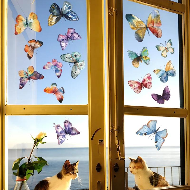 New Vibrant Butterfly Static Cling wall Window Stickers - UV Resistant Decals for Home Decor