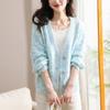 Весна и Осень Новинка V-образный вырез Нежный ветер Вязаный кардиган Коса Мода Милый Свободный свитер Женская куртка Женская