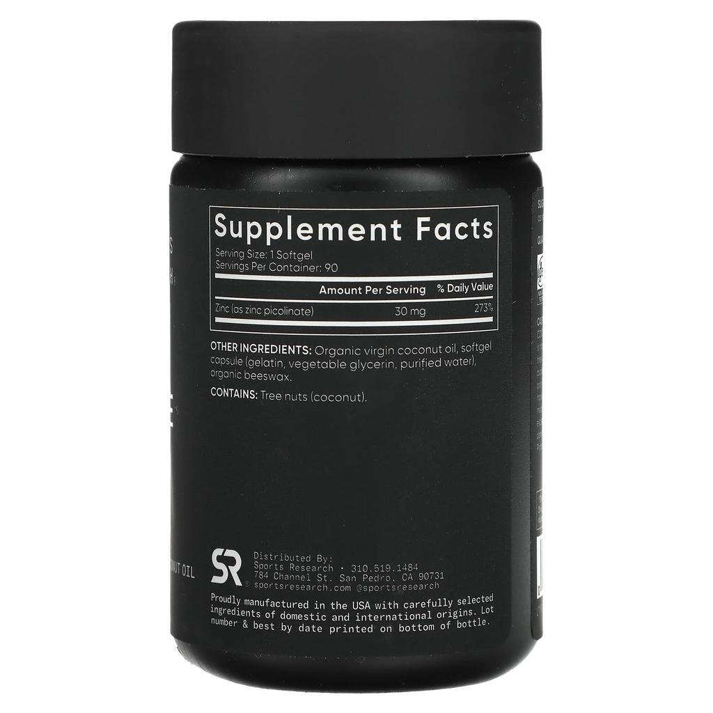 Zinc Picolinate, High Potency, 30Mg, 90 Softgels