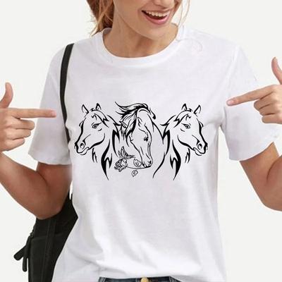 Новые футболки с принтом лошадей, женские летние классные футболки с коротким рукавом, женские повседневные футболки с круглым вырезом