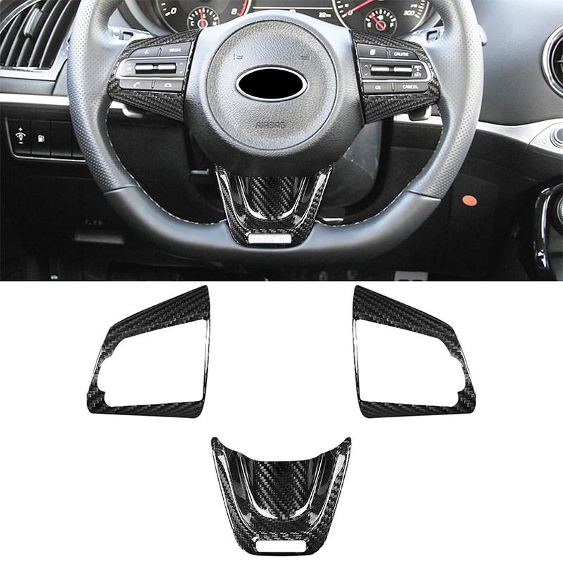 For KIA Stinger 2018- Real Carbon Fiber Car Steering Wheel Button Frame Cover Panel Trim Sticker Car Accessories
