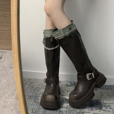 Новые ботинки женские 2024 осень зима сапоги на платформе длинные были высокие простые сапоги модные мотоциклетные ботинки женские
