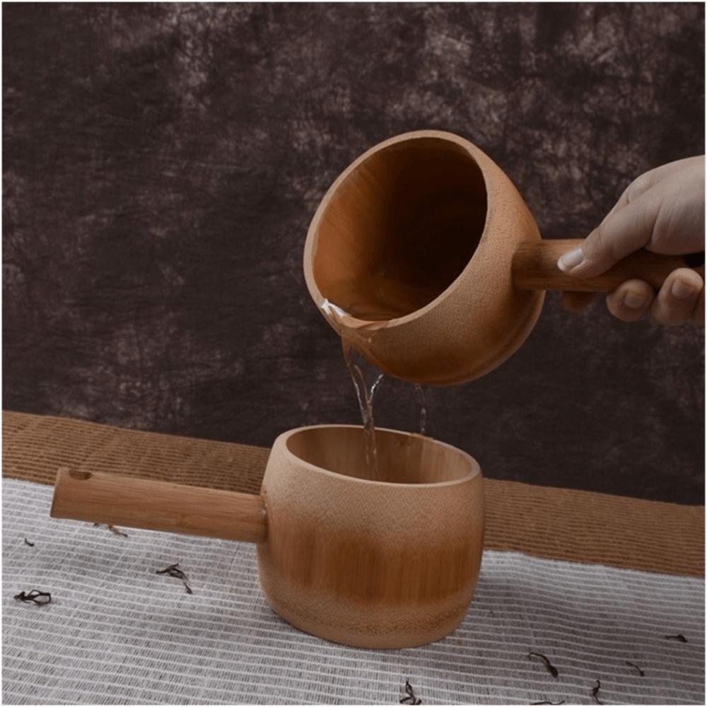 Large Capacity Bamboo Water Ladle Wear Resistant Smooth Surface Kitchen Bailer with Hanging Hole Easy Clean Water Spoon