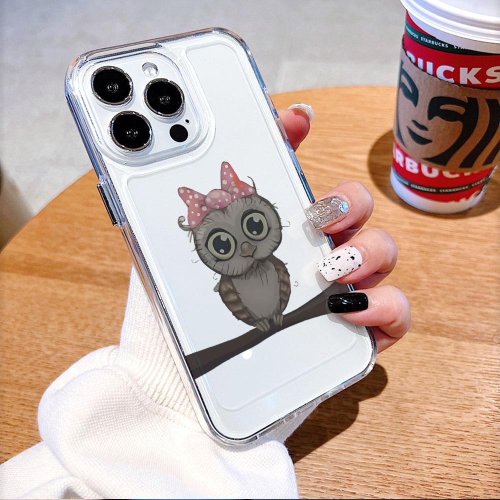 Cute Owl with Pink Bow lucency Phone Case for IPhone 14 15 16 13 12 11 17 Pro Max 12 13 Mini Soft Cover