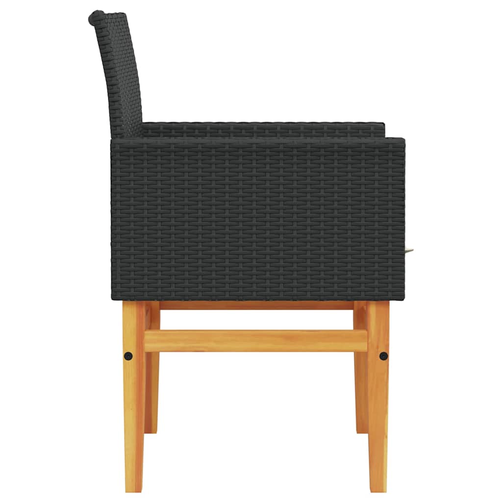 Garden Chairs with Cushions 2 pcs Black Poly Rattan Solid Wood