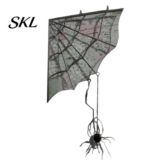 Spider Web Decoration Spiderweb Door Topper, Acrylic Gothic Sun Catcher with Hanging Gem Spiders, Unique Halloween Decor Rainbow Window And Retro Dark
