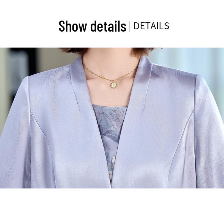 Элегантный летний комплект-двойка для зрелых женщин - пальто и платье в традиционном китайском стиле