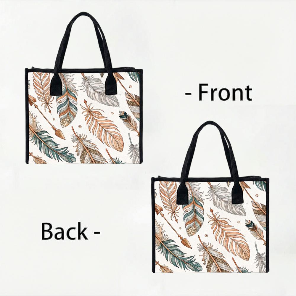 Bohemian Feather Print Tote Bag Casual Stylish Women Daily Shoulder Bag for Shopping Commute