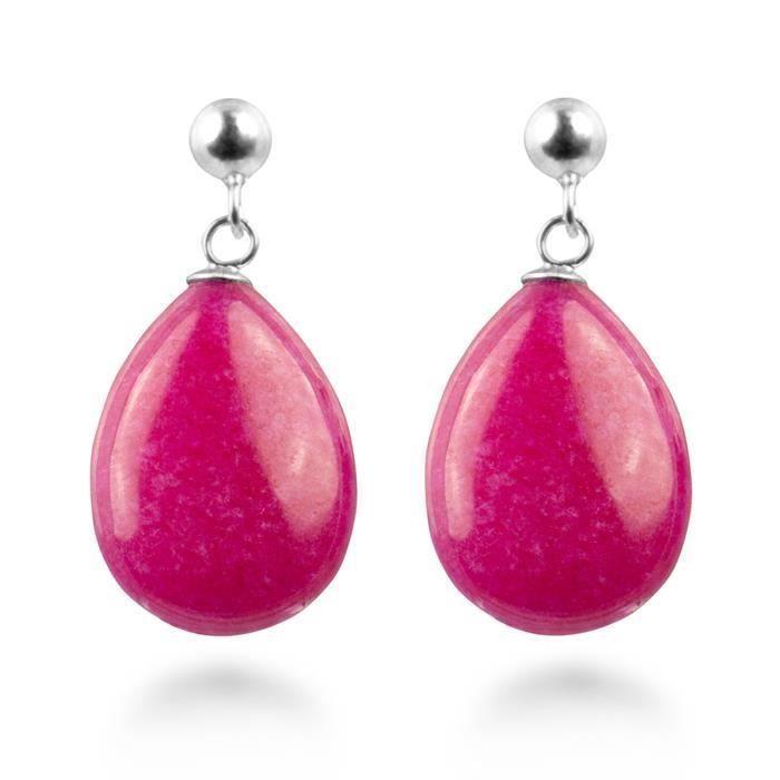 Boucles D'oreilles - LUXENTER - Kenitna - Argent 925 - Agate Rose - Dormeuse