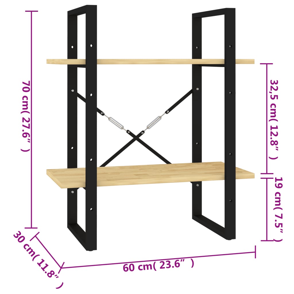 Bookshelf 2 Shelves 60 x 30 x 70 cm Solid Pine Wood
