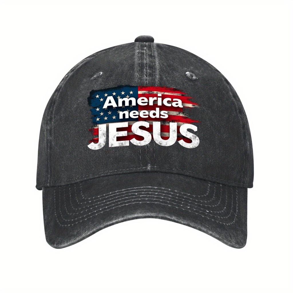 America Needs Jesus Distressed American Flag Baseball Cap Vintage Washed Cotton Adjustable Dad Hat