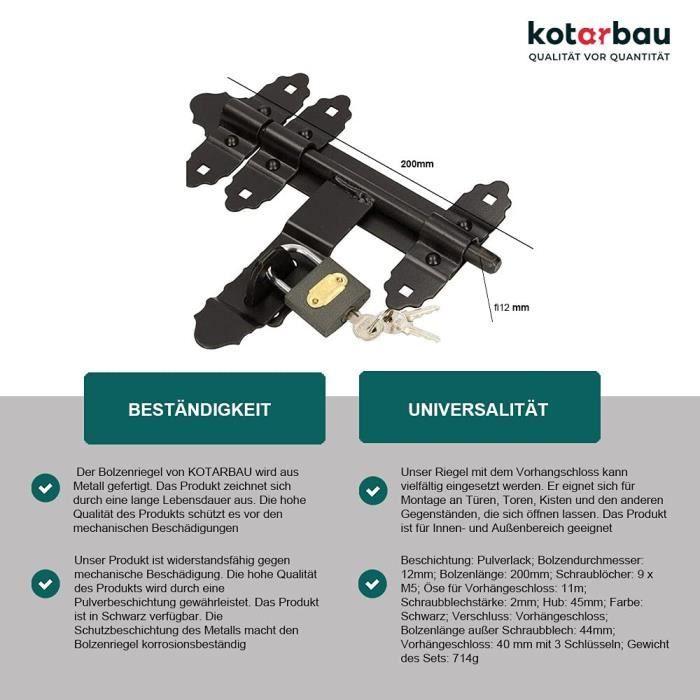Засов для двери с замком KOTARBAU Засов-шпингалет, замок для раздвижной двери, металл, с порошковым покрытием черный, 200 - 12 мм