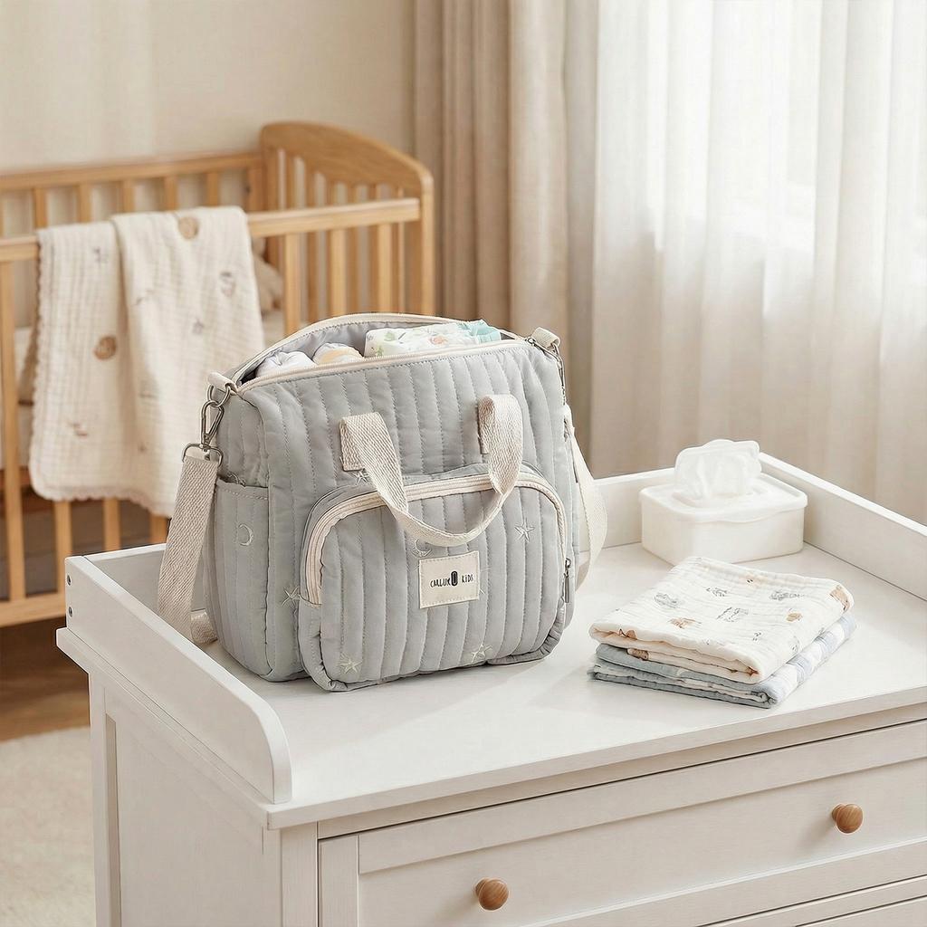 Quilted Multifunctional Baby Diaper Bag with Adjustable Straps Cute Handbags for Women Mom Travel Shopping