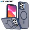 KEYSION Lens Stand Magnetic Phone Case for MagSafe for iPhone 11 12 Pro Max 11 Pro Matte Translucent Shockproof Back Cover