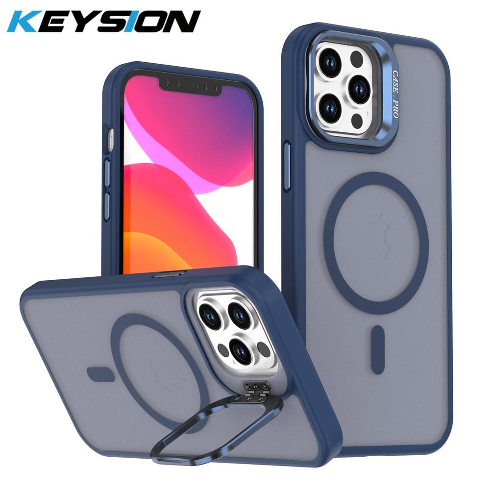 KEYSION Lens Stand Magnetic Phone Case for MagSafe for iPhone 11 12 Pro Max 11 Pro Matte Translucent Shockproof Back Cover