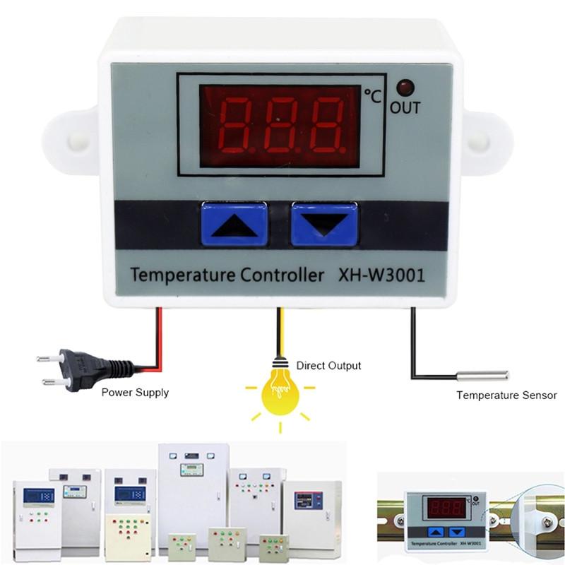 10A 12V 24V 220VAC цифровой светодиодный регулятор температуры XH-W3001 для инкубатора, переключатель охлаждения, нагрева, термостат NTC датчик