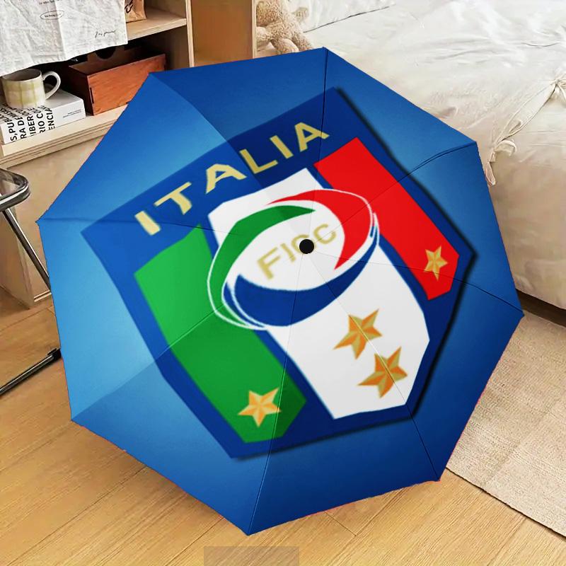 1PC Italian Football Crest Printed Umbrella Folding umbrella, automatic umbrella 8-Frame for Travel, camping Fan gifts Christmas Gifts