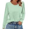 Women's Fashion Casual Long Sleeve Solid Color Shirt Women's Round Neck Tops
