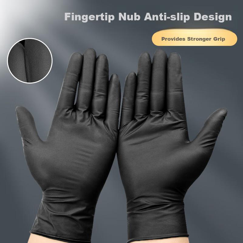 Jiazhanli Disposable Gloves, Nitrile Rubber Protective Thickened Durable Auto Repair Work Gloves, Black Nitrile Gloves, 100 Pieces/box, Large Size L