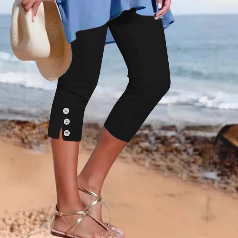 Женские летние укороченные брюки с эластичной талией, обтягивающие модные сексуальные повседневные брюки на пуговицах